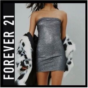 Forever 21 Silver & Black Glittery Tube Dress